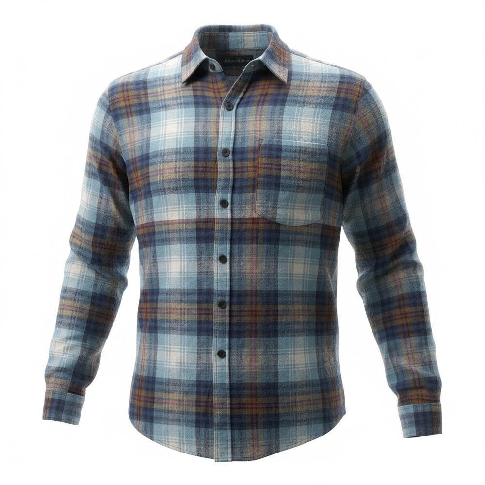 Eddie Bauer Flannel Shirt Mens XL Blue Brown Plaid Long Sleeve Cotton